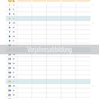 Kalenderblatt mit den Wochentagen und einem VW-Käfer in einem Aquarellstil. Text: "Vorjahresabbildung".