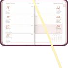 Ein geöffneter Wochenplaner zeigt Daten vom 18. bis 24. Januar. Tage in vier Sprachen, Kalenderübersicht unten rechts.