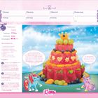 „Melonen-Torte“, „Backen“, Zutaten und Anleitung zum Zubereiten einer frischen Obstspeise. Zwei Ponys illustrieren das Bild.