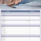 Kalenderseite Januar 2027. Oben Winterlandschaft mit schneebedeckten Bäumen und einem See im Pallas-Yllästunturi-Nationalpark.