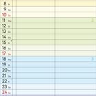Kalender für Januar 2027, Spalten für jeden Tag. Wochenzahlen 53 bis 4. Bunte Zeilen. Notizen am Ende.