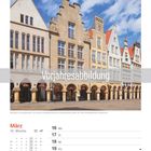 "Vorjahresabbildung" über Mittelflugbogen und Giebelhäusern am Prinzipalmarkt in Münster. März-Kalenderansicht, 2026.