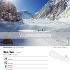 "Vorjahresabbildung. Mount Everest – Das Dach der Welt. Dez./Jan. Asien – Nepal – 8.848 m." Schneebedeckte Berge, sonnig.