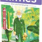 "mini crimes: Die Leichenblume." Illustration eines Gärtners mit Schaufel und Handschuhen in einem tropischen Umfeld.