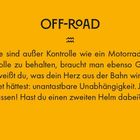 Text "OFF-ROAD" und kurz darunter ein Aquarious-Symbol. Der Hintergrund ist orange mit abgerundeten Ecken.
