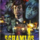 Ein Film von Eddy Saller. Titel: SCHAMLOS. Illustration zeigt Gesichter, ein Auto und farbenfrohe Lichter in urbanem Stil.