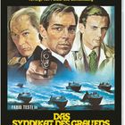 Text oben: "Mit 2x 330 PS jagen sie über das Meer, verfolgt von Polizei und Zollfahndung." Drei Männer, Boote im Wasser darunter.