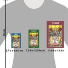 „TAROT“; drei Karten in unterschiedlichen Größen; Maße: 5,7x8,9 cm, 7,0x12,0 cm, 11,6x18,3 cm; Illustration zeigt Engel.