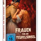 "FRAUEN FÜR DIE TEUFELSINSEL", FSK 16, ein Cover mit einer dramatischen Szene: Soldat hält verängstigte Frau.