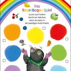 Logo: "Das Regenbogen-Spiel". Aufgabe: "Suche nach Farben! Mache ein Häkchen...". Illustration: Maulwurf unter einem Regenbogen.