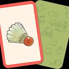 Illustration: Ein Federball auf einer Karte mit rotem Rand, daneben eine grüne Karte mit skizzierten Figuren.