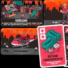 Zombies hinter einem Zaun. "Zombies! Du kannst nur entkommen, indem du über einen Zaun kletterst." Illustrative Karten.