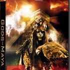 DVD-Cover "Gods of Maya", oben Namen der Schauspieler. Ein Krieger in Maske und ein Adler vor einem brennenden Tempel.
