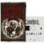 „NAPALM DEATH“, „SMEAR CAMPAIGN“ auf einer Kassette und Hülle, mit düsterem, collageartigem Artwork.
