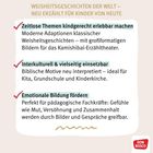 "Weisheitsgeschichten der Welt – neu erzählt für Kinder von heute." Drei Hauptpunkte mit Häkchen: "Zeitlose Themen kindgerecht erlebbar machen," "Interkulturell & vielseitig einsetzbar," "Emotionale Bildung fördern." Unten rechts ist ein "Don Bosco" Logo.