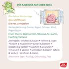 Text über Kalender: Die Wochentage, Monate, Jahreszeiten, Wetter, Feste, Aktivitäten, Besondere Tage. Illustration eines grünen Monsters und eines rosa Monsters am Fenster.