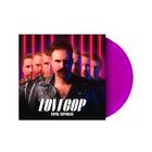 Text: "LOVEGOP" und "ROYAL REPUBLIC." Vordergrund: Mann in Lederjacke, dahinter Spiegelbilder. Neonrote Linien, magentafarbenes Vinyl.
