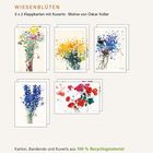 WIESENBLÜTEN. 5 x 2 Klappkarten mit Kuverts. Bunte Blumenmotive von Oskar Koller. Recyclingmaterial. Vier Gemälde sichtbar.