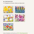 "BLUMENWIESE: 5 x 2 Klappkarten mit Kuverts · Motive von Dieter Hecht. Karton aus 100 % Recyclingmaterial." Fünf Blumenillustrationen.