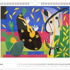Kalenderseite für Januar. Bunte abstrakte Illustration mit Formen und Figuren in lebhaften Farben auf blauem Hintergrund.
