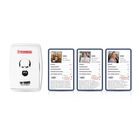 Es sind drei Karten abgebildet mit Namen und Eigenschaften sowie eine weiße Box mit der Aufschrift "Stromberg" und Logo.