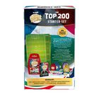 Die Top 200 Starter-Set Beschreibung, enthält sechs Packs, Spielfeldabbildung und Sammelboxen für Fußballkarten.