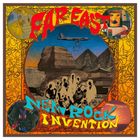 "Far East, New Rock Invention" in bunten Buchstaben, mit Sphinx, Pyramiden und japanischer Architektur auf einem psychedelischen Hintergrund.