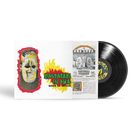 "RASTAFARI IN DUB SONS OF NEGUS" in bunten Buchstaben, neben einer Maske vor gelbem Hintergrund. Enthält eine Schallplatte.