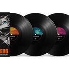 Text: "ZENLESS ZONE ZERO ORIGINAL SOUNDTRACK HYPER COMMISSION." Zu sehen sind vier schwarze Schallplatten mit bunten Etiketten.