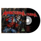 Text: „Airbourne“. Albumcover mit Skelett, Pilotenkleidung, Helm, hervorgehobenem Knopf. CD zeigt Titelliste in Rot.