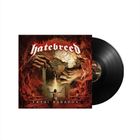 "hatebreed" oben in Flammen, "FATAL PARADOX" unten. Illustration zeigt Hände und zerbrochenen Spiegel. Vinyl-Schallplatte sichtbar.