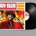 Text: "ROY ELLIS Mr. Symarip Live In Prague." Cover: Ein Sänger in rotem Anzug mit Mikrofon, zwei Schallplatten dabei.