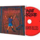 CD-Cover mit roten Texten "Violent Playground" und "Thrashin Blues". Illustration: Junge hängt an einer Schaukel vor Ziegelwand.