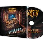 "HOSTILIA", "THE CURSE OF KHAMUN". Ägyptische Grabkammer, Sarkophag, Skeletthände. Logo oben in Gold. CD-Design.