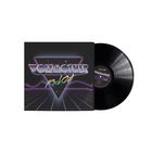 „WOLFMOTHER Rock Out“ in futuristischer Schrift, neonbeleuchtetes Design mit einer Schallplatte.