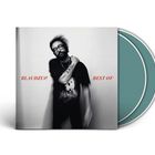"BLAUDZUN" und "BEST OF" in roter Schrift auf unscharfem Schwarz-Weiß-Foto eines Mannes mit Brille, CD-Hüllen sichtbar.