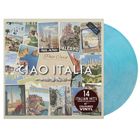 "Ciao Italia" und "14 Italian Hits" auf Cover mit Postkarten-Design. Hellblaues Vinyl-Schallplatte sichtbar.