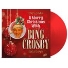 "A Merry Christmas With Bing Crosby" steht auf einer roten Schallplattenhülle. Darauf weihnachtliche Ornamente und ein Porträt.
