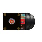 „Santana Lotus“ steht in goldenen Buchstaben, drei Schallplatten mit bunten Illustrationen auf dem Cover.