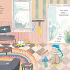 Texte: „Our shoes are on... sun“, „we’ll wave hello to everyone! Put your hand in mine.“ Illustration: Helle Wohnung, Kind mit Frau.