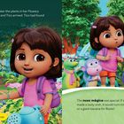 Text: "amigos = friends", "nuez mágica = magic nut". 

Illustration mit Figuren in einem bunten, tropischen Garten.