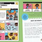 Comic über Gummibärchen. Figuren skaten, Süßigkeiten fallen ins Wasser. Text erklärt Zellen und Osmose.