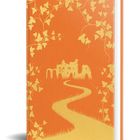 Keine sichtbaren Texte. Orangefarbenes Buchcover, rankende Blätter, Pfad führt zu einer Burg.