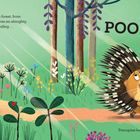 Text: „One quiet day in the forest, from far, far away...“, „POO!!!“, „Porcupine looked up...“. Illustration: Waldszene mit besorgtem Stachelschwein.