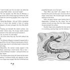 Seite 30. Text erzählt von Mrs. Evie St Michael und einer Begegnung mit einem Alligator. Illustration: Alligator mit Frauenbeinen im Wasser.