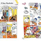 Comic mit Yeti und Mädchen. Sie sucht neue Kleidung. Missgeschick führt zum Chaos. Verspielter, humorvoller Stil.