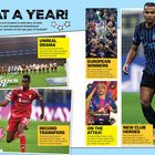 **WHAT A YEAR!** Unreal Drama, European Winners, Record Transfers, On the Attax! Spieler feiern, laufen auf dem Feld.