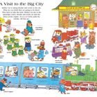 "A Visit to the Big City" zeigt Tiere in Berufen: Taxifahrer, Reisender, Skifahrer, Kellner, Schaffner und mehr am Bahnhof.