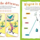 "Spot the difference" und "Rhyme in time" sind Überschriften. Es sind zwei bunte Illustrationen im Stil von Dr. Seuss zu sehen.