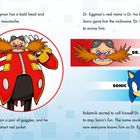 Dr. Eggman hat eine Glatze und einen großen Schnurrbart. Illustration: Dr. Eggman in roter Jacke. Sonic daneben.